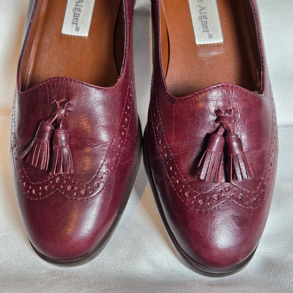 Etienne Aigner Canterbury Burgundy Leather Tassel Loafers Wingtip Brogue 7.5M - Picture 5 of 9